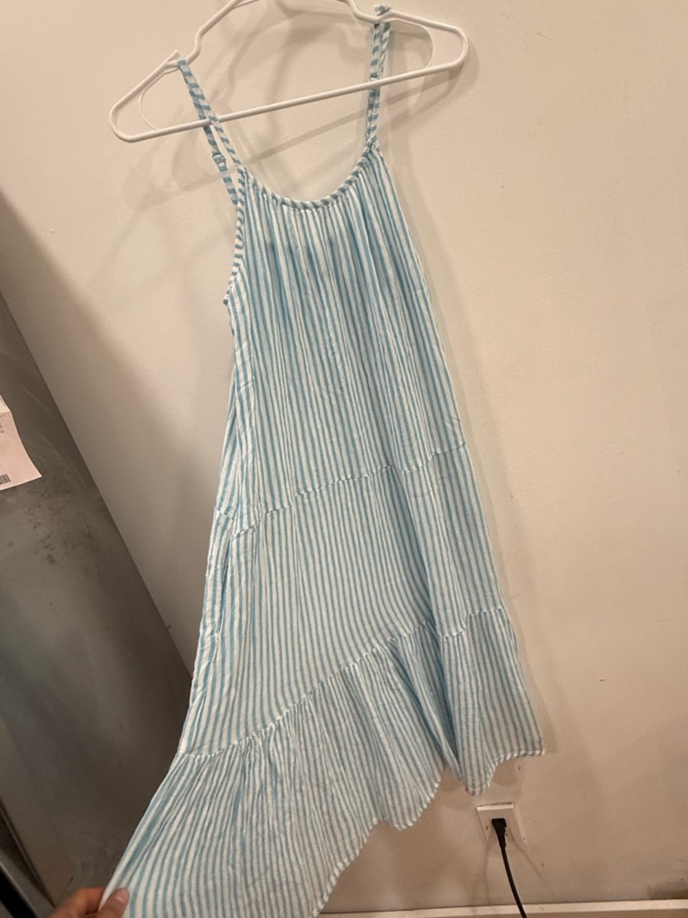 Light Blue Striped Asymmetrical Sundress - Women's Casual Slip Dress